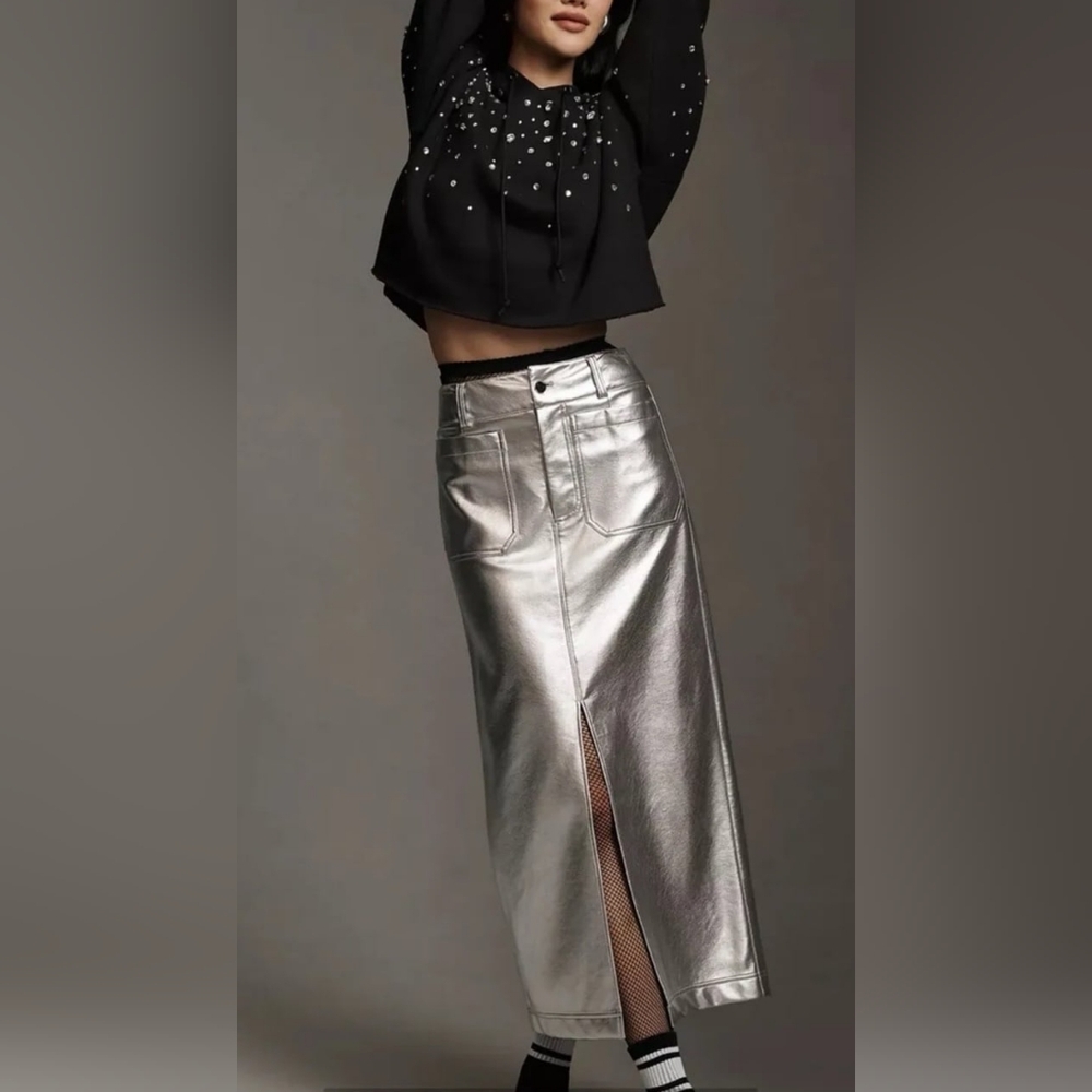 Anthropologie Silver Maxi Skirt